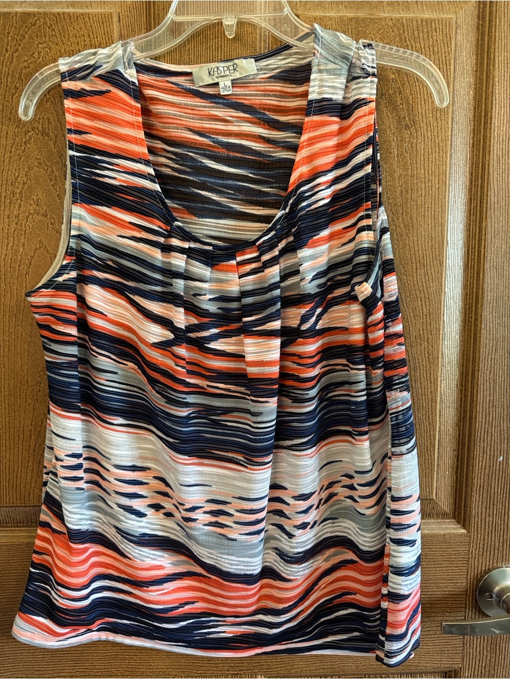 Kasper Navy, Coral & White Striped Sleeveless Tank Size Large
